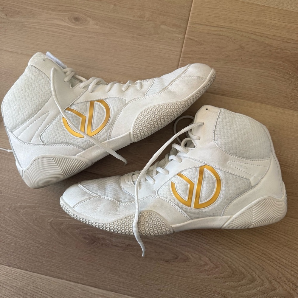 White and Gold High-Top Wrestling Shoes Sneakers 15